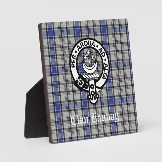 Scottish Clan Hannay Crest Badge en Tartan Custom Fotoplaat (Voorkant)
