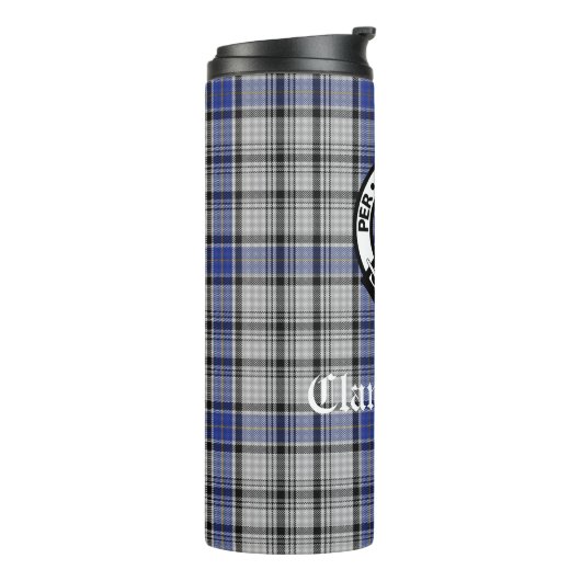 Scottish Clan Hannay Crest Badge en Tartan Custom Thermosbeker (Gedraaid links)