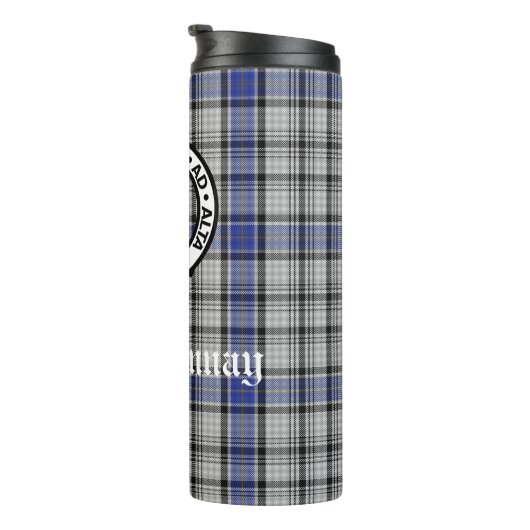 Scottish Clan Hannay Crest Badge en Tartan Custom Thermosbeker (Geroteerd rechts)