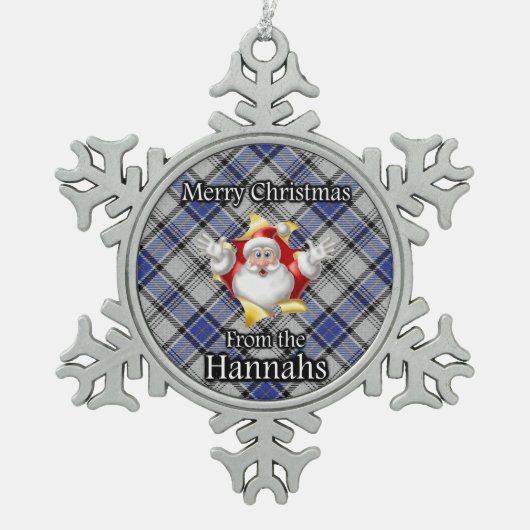 Scottish Clan Hannay Hannah Tartan Kerstmis Tin Sneeuwvlok Ornament (Voorkant)