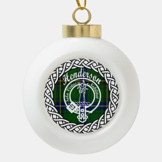 Scottish Clan Henderson Tartan en Crest Keramische Bal Ornament (Voorkant)