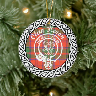 Scottish Clan Heron Tartan en Crest Keramisch Ornament