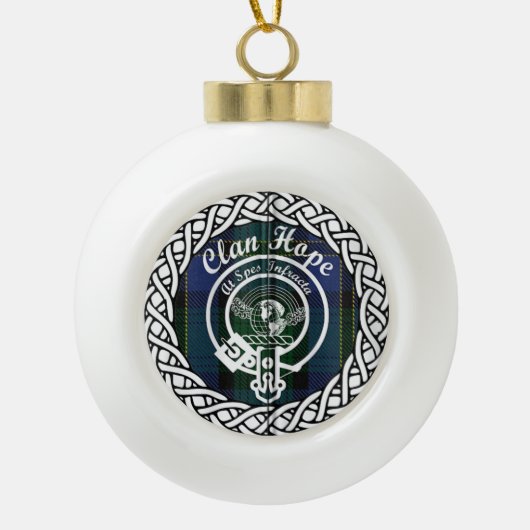 Scottish Clan Hope Tartan en Crest Keramische Bal Ornament (Voorkant)