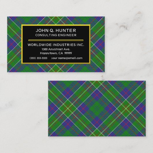 Scottish Clan Hunter Tartan Plaid Visitekaartje (Voorkant / Achterkant)