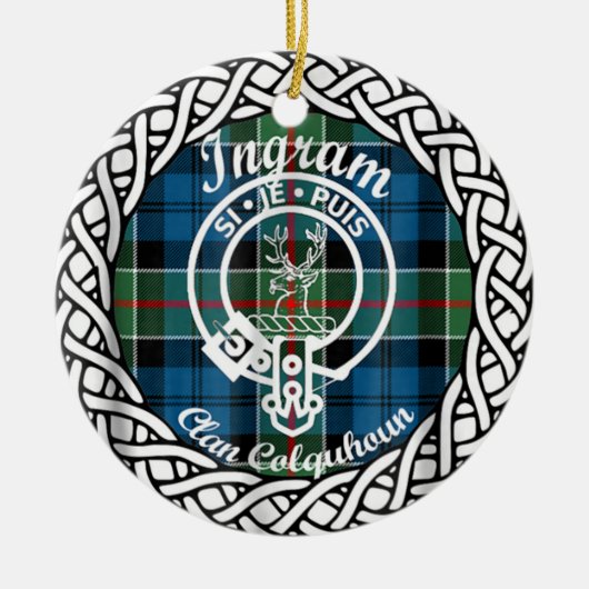 Scottish Clan Ingram Tartan en Crest Keramisch Ornament (Voorkant)