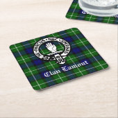 Scottish Clan Lamont Crest Badge en Tartan Kartonnen Onderzetters (Schuin)