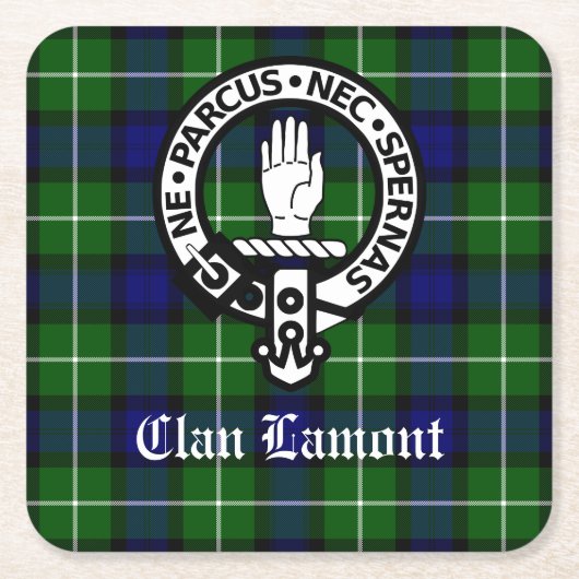 Scottish Clan Lamont Crest Badge en Tartan Kartonnen Onderzetters (Voorkant)
