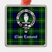 Scottish Clan Lamont Crest Badge en Tartan Metalen Ornament (Voorkant)