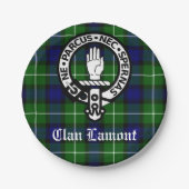 Scottish Clan Lamont Crest Badge en Tartan Papieren Bordje (Voorkant)