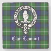 Scottish Clan Lamont Crest Badge en Tartan Stenen Onderzetter (Voorkant)