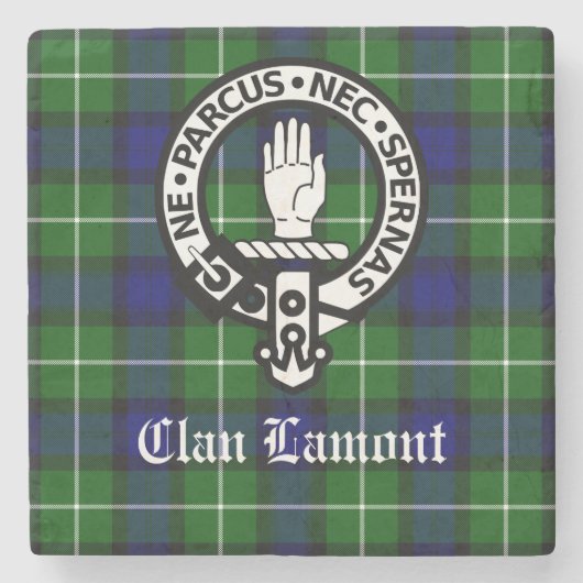 Scottish Clan Lamont Crest Badge en Tartan Stenen Onderzetter (Voorkant)