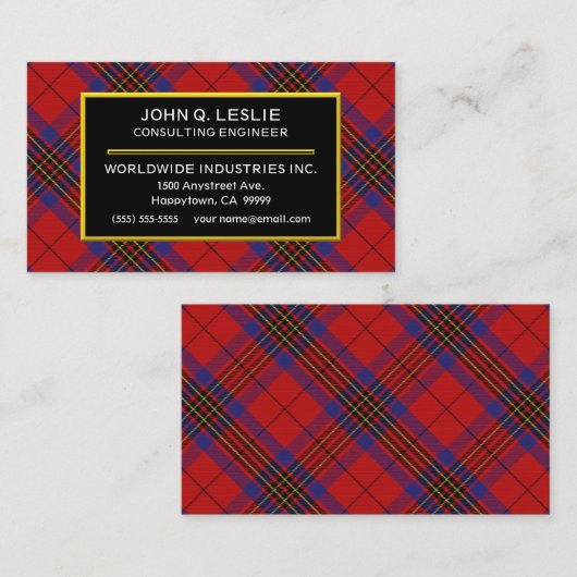 Scottish Clan Leslie Red Tartan Pset Visitekaartje (Voorkant / Achterkant)