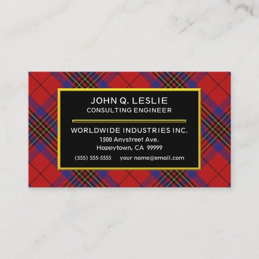 Scottish Clan Leslie Red Tartan Pset Visitekaartje (Voorkant)