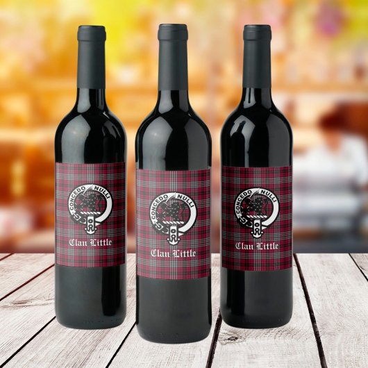 Scottish Clan Little Crest Badge and Tartan Custom Wijn Etiket