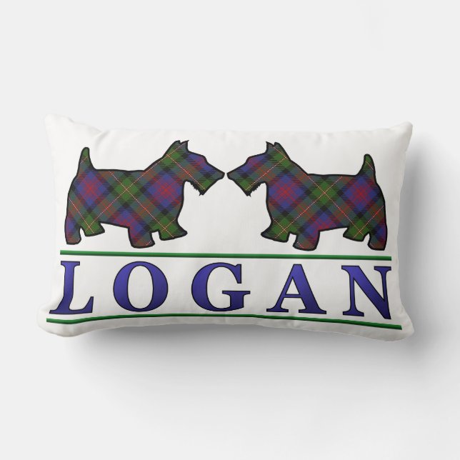 Scottish Clan Logan Tartan Scottie Dogs Kussen (Voorkant)