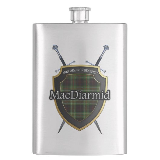 Scottish Clan MacDiarmid Tartan Shield and Swords Flacon (Voorkant)