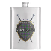 Scottish Clan MacDonald Tartan Shield en Swords Heupfles (Voorkant)