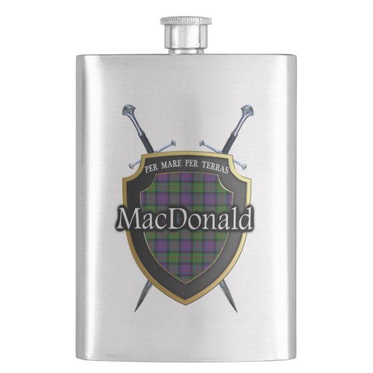 Scottish Clan MacDonald Tartan Shield en Swords Heupfles (Voorkant)