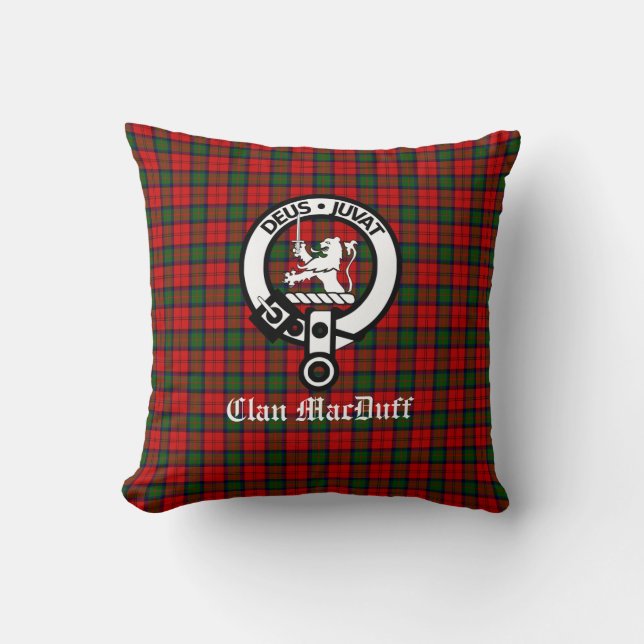 Scottish Clan MacDuff Tartan en Crest Badge Kussen (Voorkant)