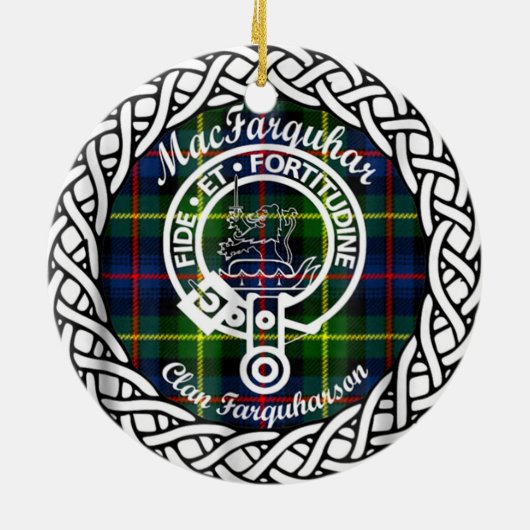 Scottish Clan MacFarquhar Tartan en Crest Keramisch Ornament (Achterkant)