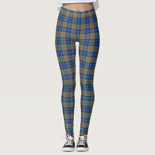 Scottish Clan MacLellan Blue en Green Tartan Leggings (Voorkant)