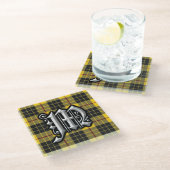 Scottish Clan MacLeod Letter M Monogram Tartan Glazen Onderzetter (Schuin)