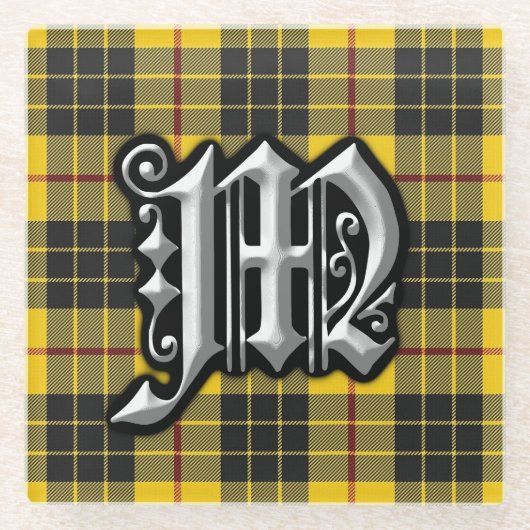 Scottish Clan MacLeod Letter M Monogram Tartan Glazen Onderzetter (Voorkant)