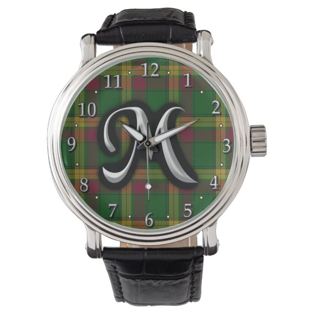 Scottish Clan MacMillan Letter M Monogram Tartan Horloge (Voorkant)