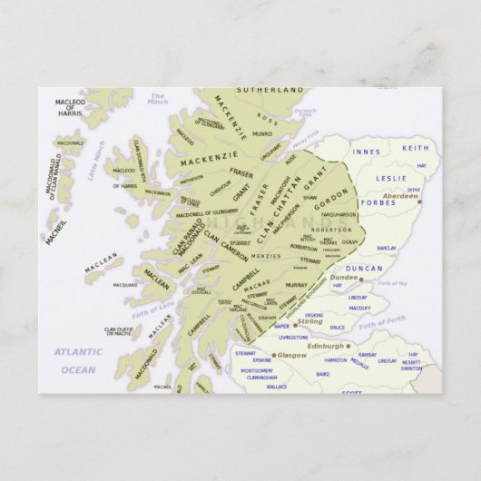 Scottish Clan Map of Scotland Briefkaart (Voorkant)