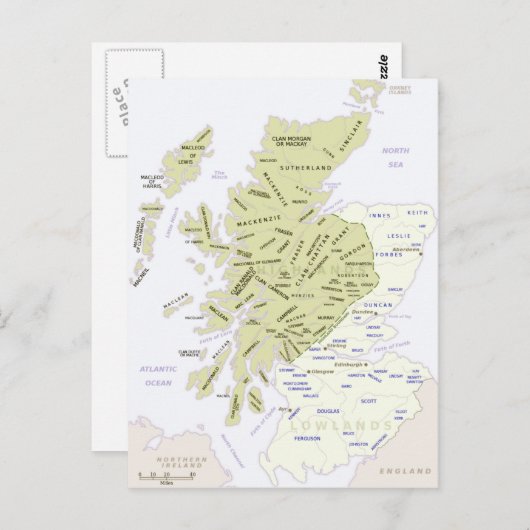 Scottish Clan Map of Scotland Briefkaart (Voorkant / Achterkant)