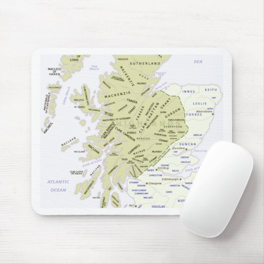Scottish Clan Map of Scotland Muismat (Met muis)