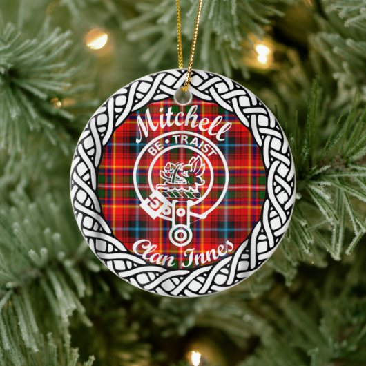 Scottish Clan Mitchell Tartan en Crest Keramisch Ornament (Boom)