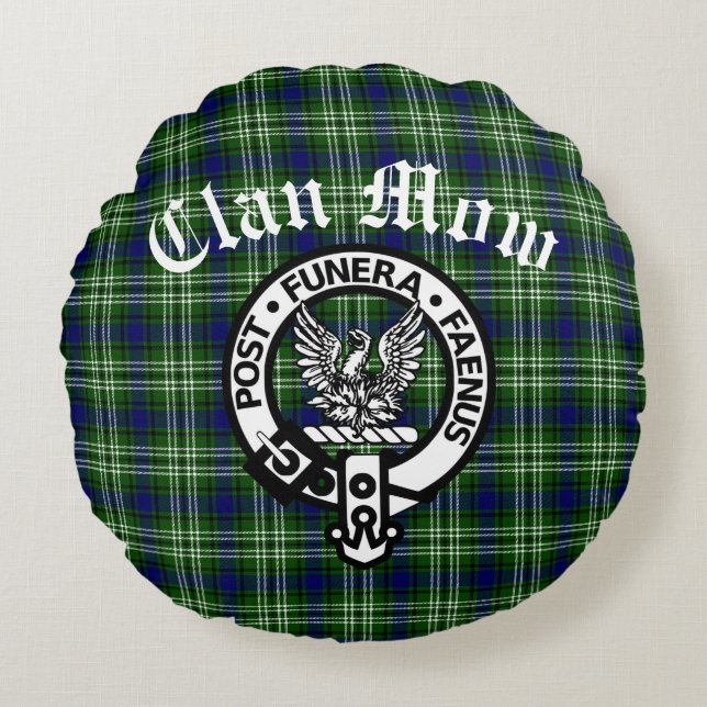 Scottish Clan Mow Crest & Tartan Rond Kussen (Voorkant)
