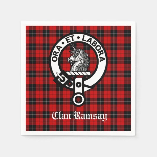 Scottish Clan Ramsay Crest Badge & Tartan Servet (Voorkant)