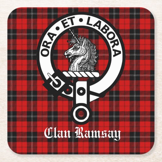 Scottish Clan Ramsay Crest & Tartan  Kartonnen Onderzetters (Voorkant)