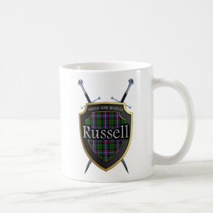 Scottish Clan Russell Tartan Shield & Swords Koffiemok