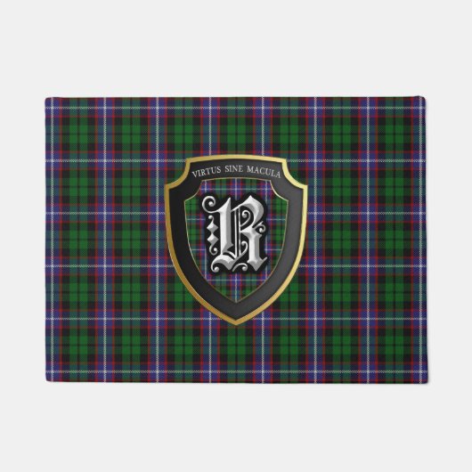 Scottish Clan Russell Tartan Shield Welkom Mat (Voorkant)