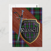 Scottish Clan Russell Tartan Sword & Shield Briefkaart (Voorkant / Achterkant)