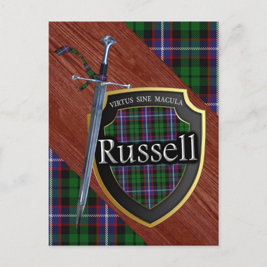 Scottish Clan Russell Tartan Sword & Shield Briefkaart (Voorkant)