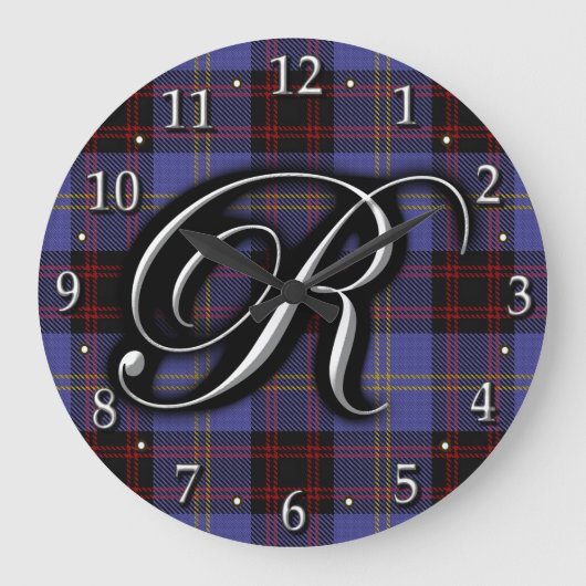 Scottish Clan Rutherford Letter R Monogram Tartan Grote Klok (Voorkant)