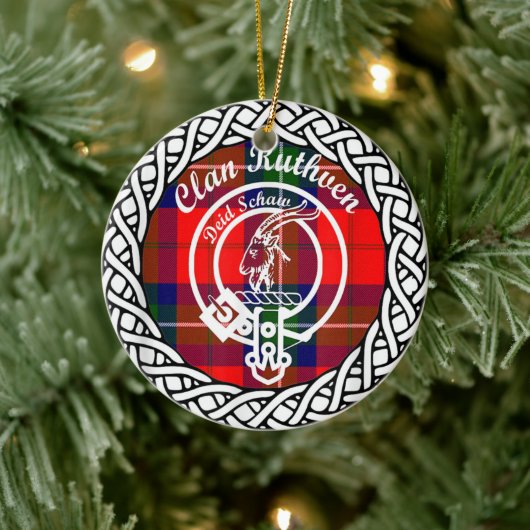 Scottish Clan Ruthven Tartan en Crest Keramisch Ornament (Boom)