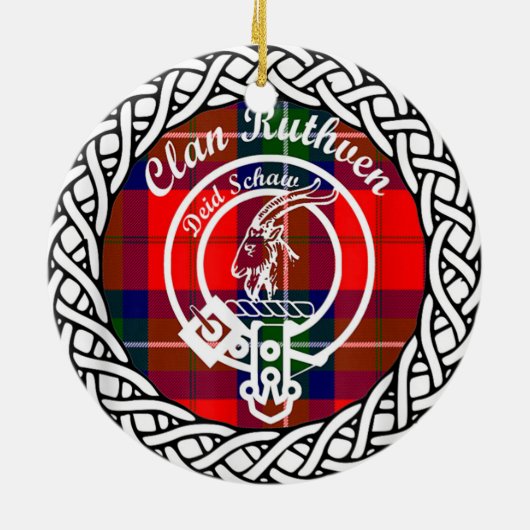 Scottish Clan Ruthven Tartan en Crest Keramisch Ornament (Achterkant)