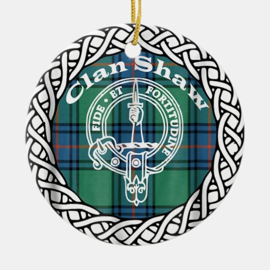 Scottish Clan Shaw Tartan en Crest Keramisch Ornament (Voorkant)