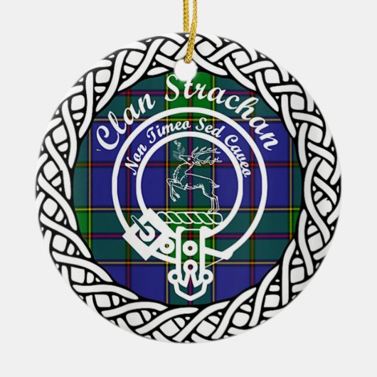 Scottish Clan Strachan Tartan en Crest Keramisch Ornament (Voorkant)