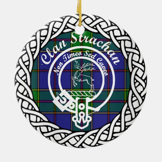 Scottish Clan Strachan Tartan en Crest Keramisch Ornament (Achterkant)