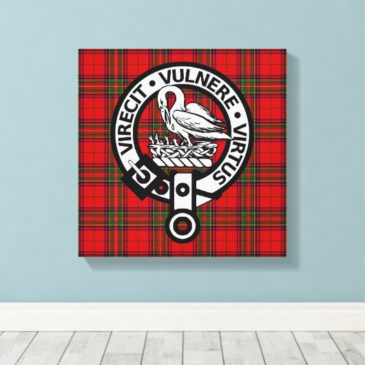 Scottish Clan Stuart Tartan en Crest Canvas Afdruk (Insitu (Houten vloer))
