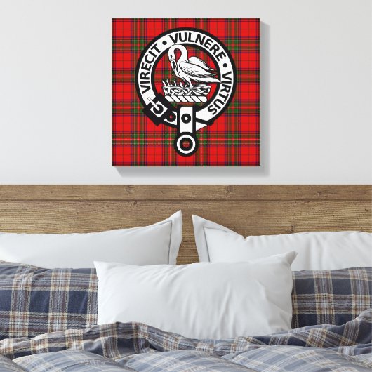 Scottish Clan Stuart Tartan en Crest Canvas Afdruk (Insitu (Slaapkamer))