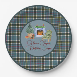 Scottish Clan Tartan Thompson Blue Kerstmis Papieren Bordje