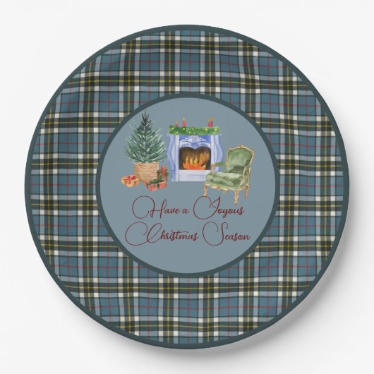 Scottish Clan Tartan Thompson Blue Kerstmis Papieren Bordje (Voorkant)