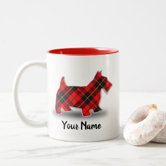 Scottish Clan Wallace Tartan Scottish Terrier Tweekleurige Koffiemok (Met donut)